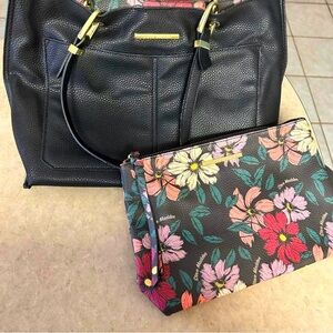 Steve Madden Purse & Matching Floral Zip Bag Combo.